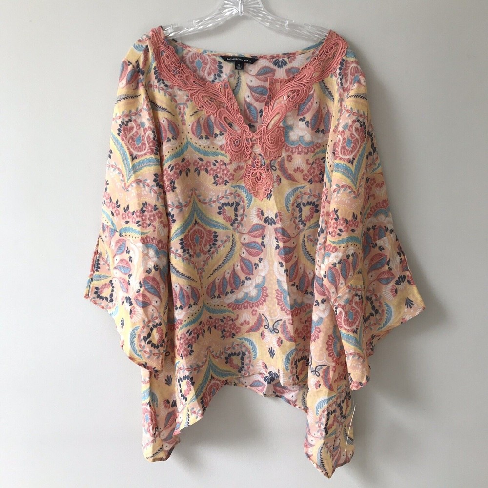 New ZAC & RACHEL Romantic Boho Blouse Woman Plus Size 1X Blush Peach Tunic top